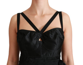 Black Stretch Satin Jacquard Mini Dress Dolce & Gabbana