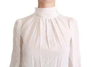 White Turtle Neck Blouse Shirt Silk Top Dolce & Gabbana