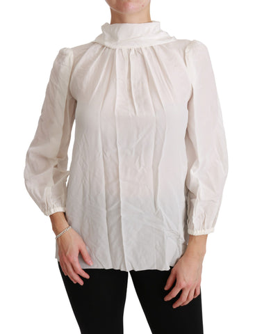 White Turtle Neck Blouse Shirt Silk Top Dolce & Gabbana