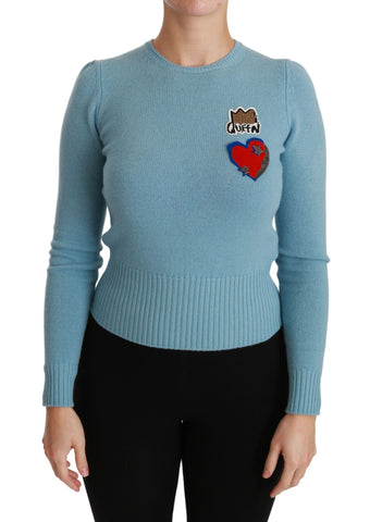 Blue Wool Queen Heart Pullover Sweater Dolce & Gabbana