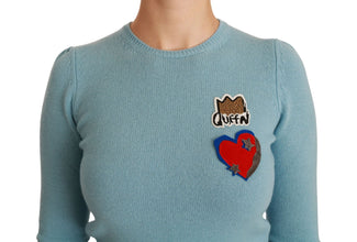 Blue Wool Queen Heart Pullover Sweater Dolce & Gabbana