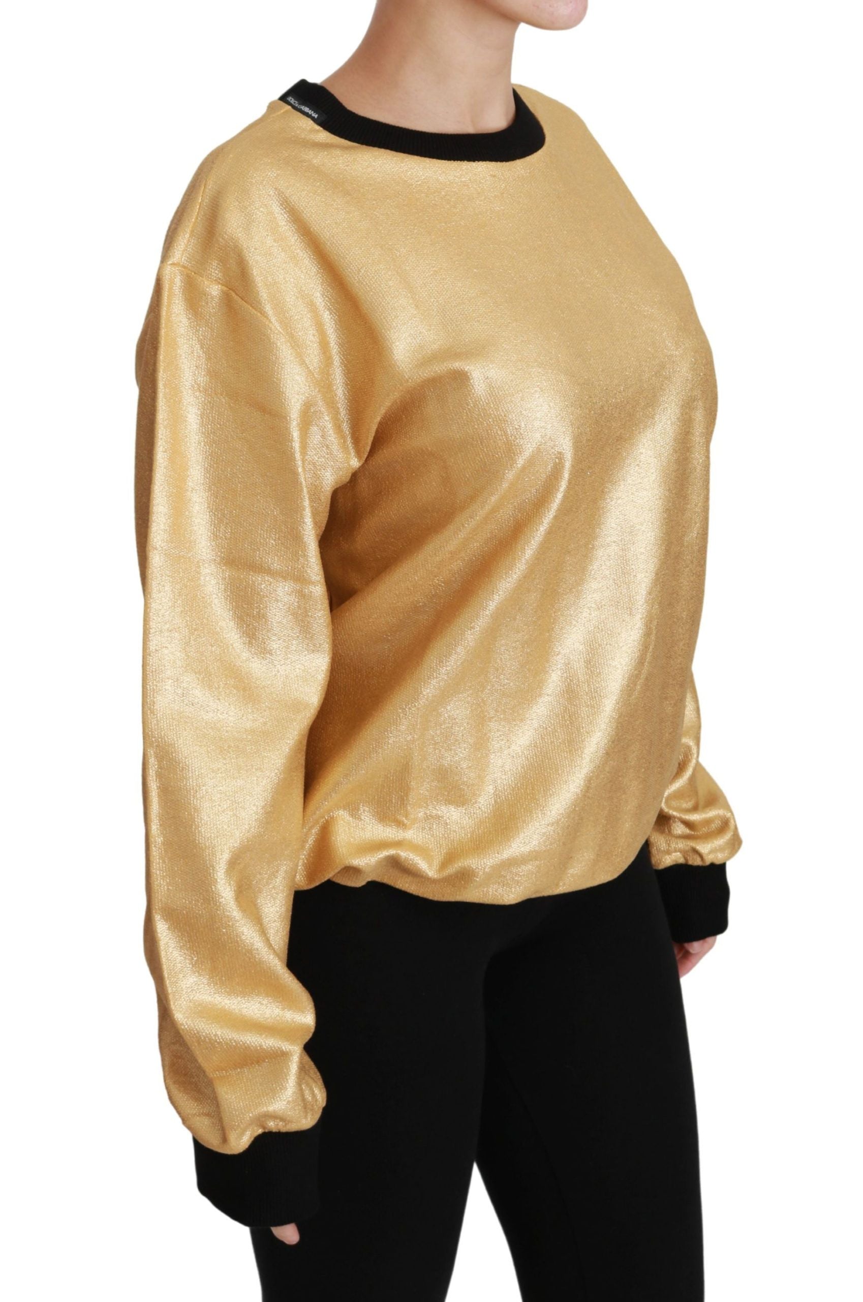 Gold Cotton Crewneck Pullover Sweater Dolce & Gabbana