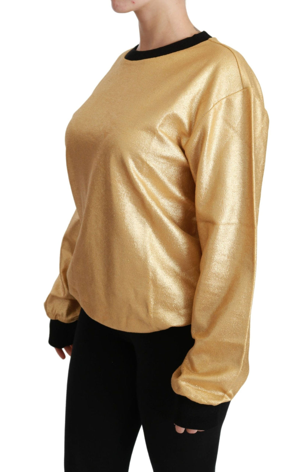 Gold Cotton Crewneck Pullover Sweater Dolce & Gabbana