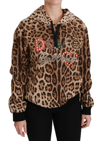 Brown Hooded Studded Ayers Leopard Sweater Dolce & Gabbana