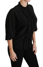 Black Silk Shirt Ruffled Top Blouse Dolce & Gabbana