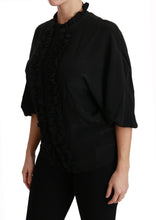 Black Silk Shirt Ruffled Top Blouse Dolce & Gabbana