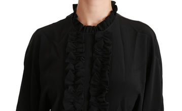 Black Silk Shirt Ruffled Top Blouse Dolce & Gabbana