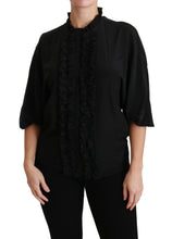 Black Silk Shirt Ruffled Top Blouse Dolce & Gabbana