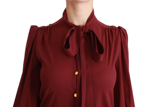 Maroon Long Sleeve Shirt Blouse Silk Top Dolce & Gabbana