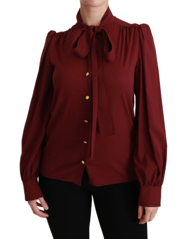 Maroon Long Sleeve Shirt Blouse Silk Top Dolce & Gabbana
