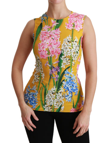 Yellow Floral Stretch Top Tank Blouse Dolce & Gabbana