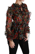 Black Floral Roses Blouse Silk Top Dolce & Gabbana