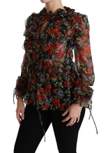 Black Floral Roses Blouse Silk Top Dolce & Gabbana