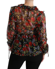 Black Floral Roses Blouse Silk Top Dolce & Gabbana