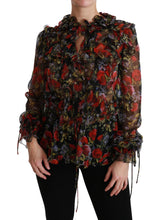 Black Floral Roses Blouse Silk Top Dolce & Gabbana