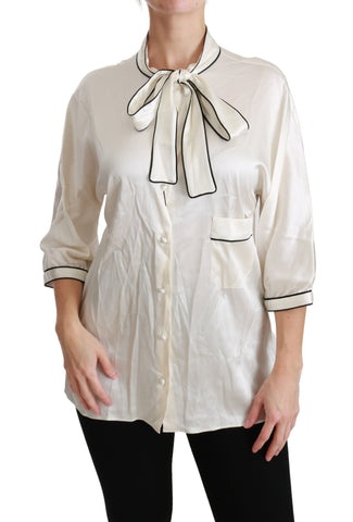 Beige 3/4 Sleeve Shirt Blouse Silk Top Dolce & Gabbana