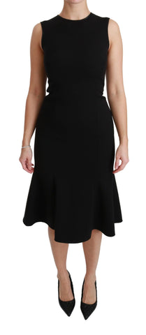 Black Fit Flare Wool Stretch Sheath Dress Dolce & Gabbana
