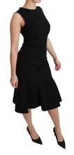 Black Fit Flare Wool Stretch Sheath Dress Dolce & Gabbana