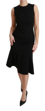Black Fit Flare Wool Stretch Sheath Dress Dolce & Gabbana