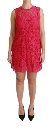Pink Floral Lace Shift Gown Mini Dress Dolce & Gabbana