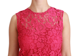 Pink Floral Lace Shift Gown Mini Dress Dolce & Gabbana