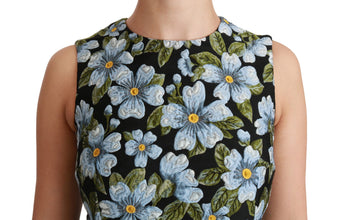 Blue Floral Brocade Gown Shift Dress Dolce & Gabbana