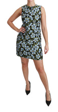 Blue Floral Brocade Gown Shift Dress Dolce & Gabbana