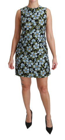 Blue Floral Brocade Gown Shift Dress Dolce & Gabbana