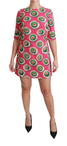 Pink Silk Cup Cake Shift Stretch Dress Dolce & Gabbana