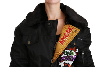 Black Queen Crown Sequined Bomber Jacket Dolce & Gabbana