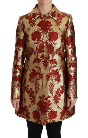 Red Gold Floral Brocade Cape Coat Jacket Dolce & Gabbana