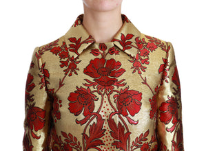 Red Gold Floral Brocade Cape Coat Jacket Dolce & Gabbana