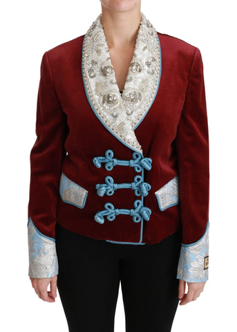 Red Velvet Baroque Crystal Blazer Jacket Dolce & Gabbana