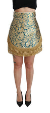 Blue High Waist Jacquard Tassel Gold Skirt Dolce & Gabbana