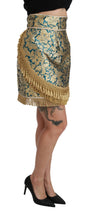 Blue High Waist Jacquard Tassel Gold Skirt Dolce & Gabbana