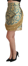 Blue High Waist Jacquard Tassel Gold Skirt Dolce & Gabbana