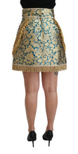 Blue High Waist Jacquard Tassel Gold Skirt Dolce & Gabbana