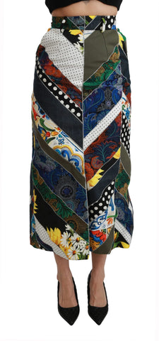 Multicolor Silk Geometric High Waist Maxi Skirt Dolce & Gabbana