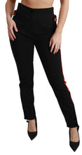 Black Skinny Stretch Fox Head Cotton Pants Dolce & Gabbana