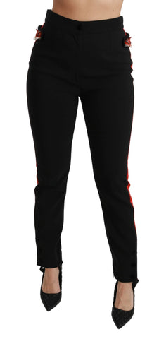 Black Skinny Stretch Fox Head Cotton Pants Dolce & Gabbana