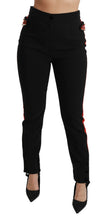 Black Skinny Stretch Fox Head Cotton Pants Dolce & Gabbana