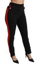 Black Skinny Stretch Fox Head Cotton Pants Dolce & Gabbana