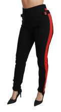 Black Skinny Stretch Fox Head Cotton Pants Dolce & Gabbana