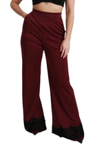 Black Lace High Waist Wide Leg Maroon  Pants Dolce & Gabbana
