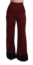 Black Lace High Waist Wide Leg Maroon  Pants Dolce & Gabbana