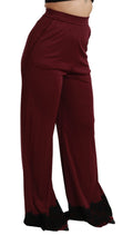 Black Lace High Waist Wide Leg Maroon  Pants Dolce & Gabbana