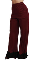 Black Lace High Waist Wide Leg Maroon  Pants Dolce & Gabbana