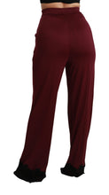 Black Lace High Waist Wide Leg Maroon  Pants Dolce & Gabbana