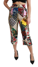 Silk Multicolor Print High Waist Cropped Pants Dolce & Gabbana