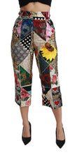 Silk Multicolor Print High Waist Cropped Pants Dolce & Gabbana